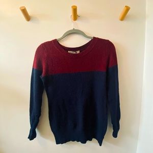Blue and maroon block sweater